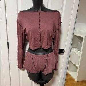 Women’s Off-the-Shoulder Two-Piece Sleep Set in Dusty Mauve